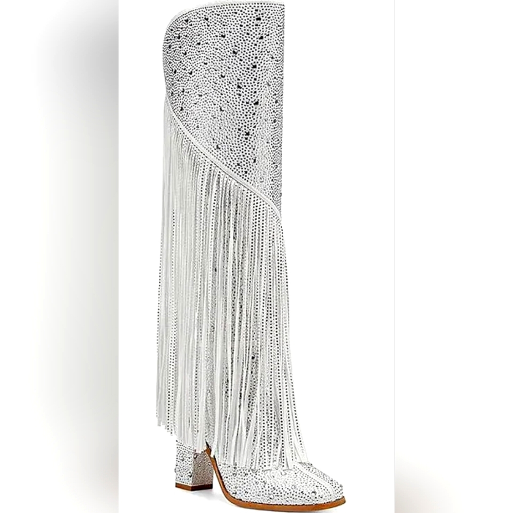 Ouepiano Woman's Fringe Rhinestone Cowboy Boots